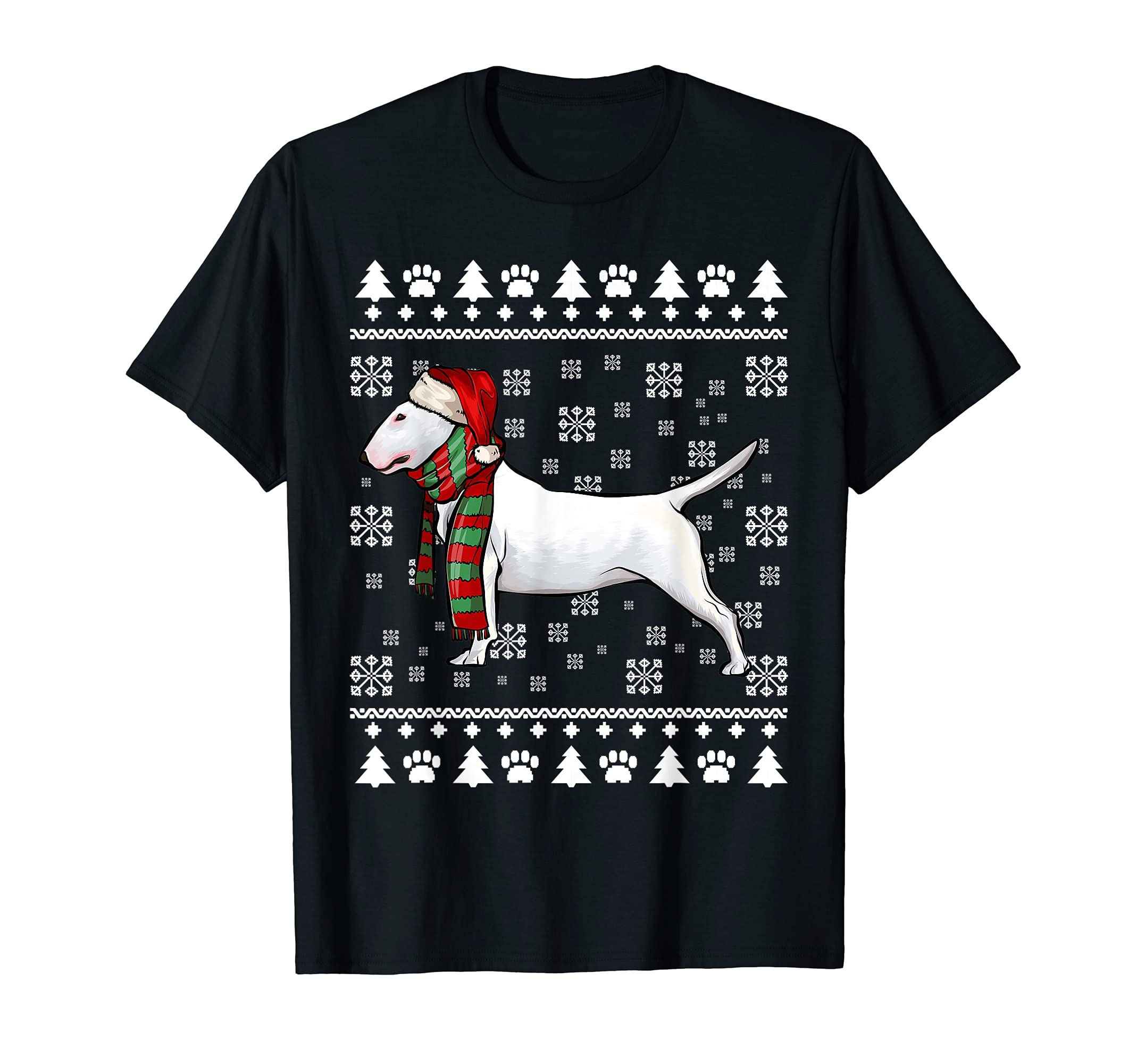 Bull Terrier Dog Santa Hat Xmas Ugly Christmas T-Shirt