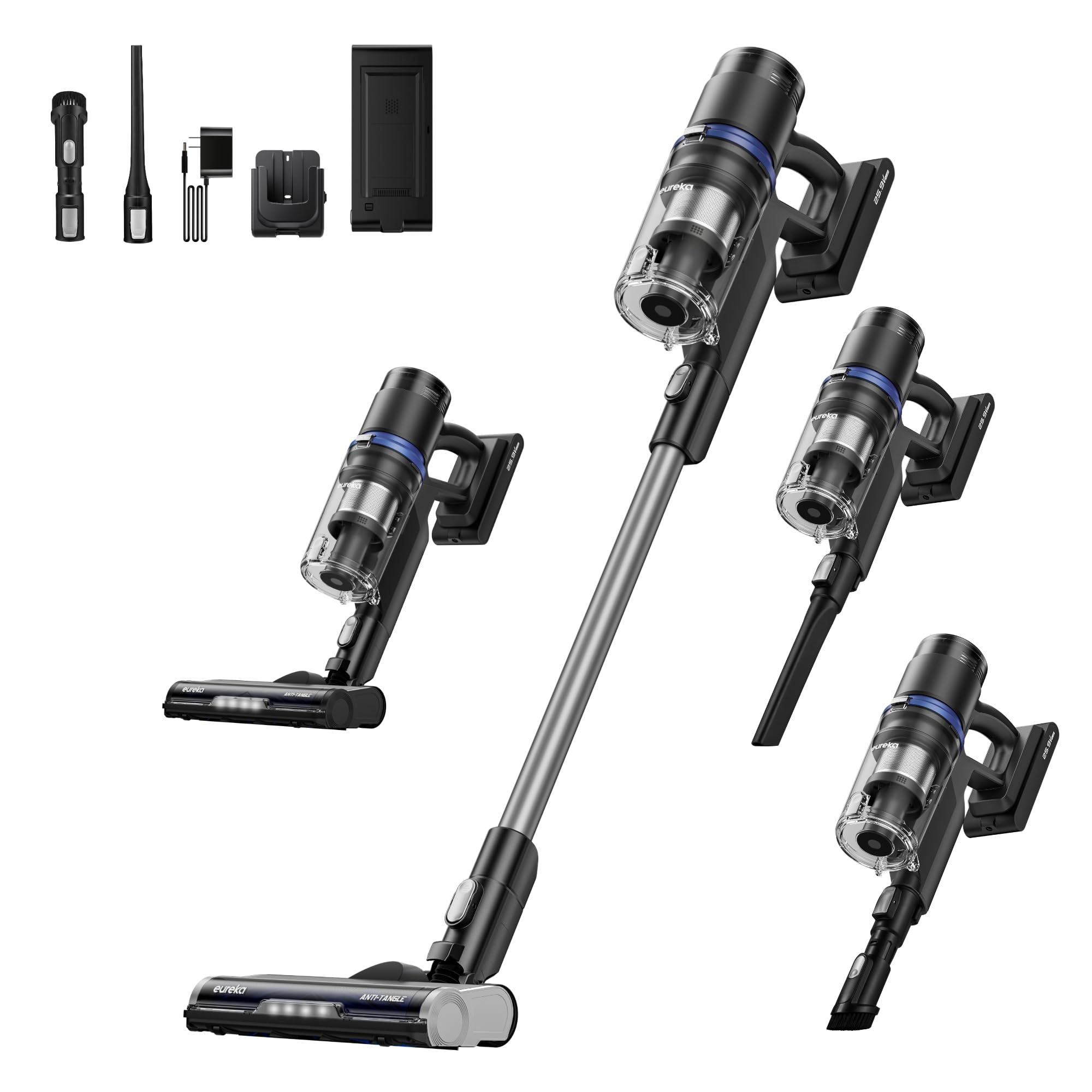 Eureka Cordless Vacuum Cleaner, Anti-Tangle Brushroll, Rechargeable Stick Vacuum, Lightweight for Carpet, Hard Floor, Pet Hair, Black NEC451BL
