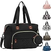 Tenot Diaper Bag Tote with Pacifier Case, Baby Bag for Women with Shoulder Straps, Travel Diaper Tote for for Mom and Dad Medium Size, Black