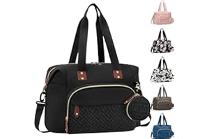 Tenot Diaper Bag Tote, Baby Bag Travel Diaper Tote Bag with Pacifier Case, Cute Maternity Hospital Baby Stylish Diaper Tote for Mom Dad Medium Size, Black