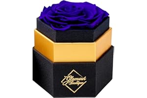 GLAMOUR BOUTIQUE Single Rose Forever Box - Preserved Roses in a Box, Roses in a Box That Last A Year - Rose Eternal Preserved Flowers - Blue