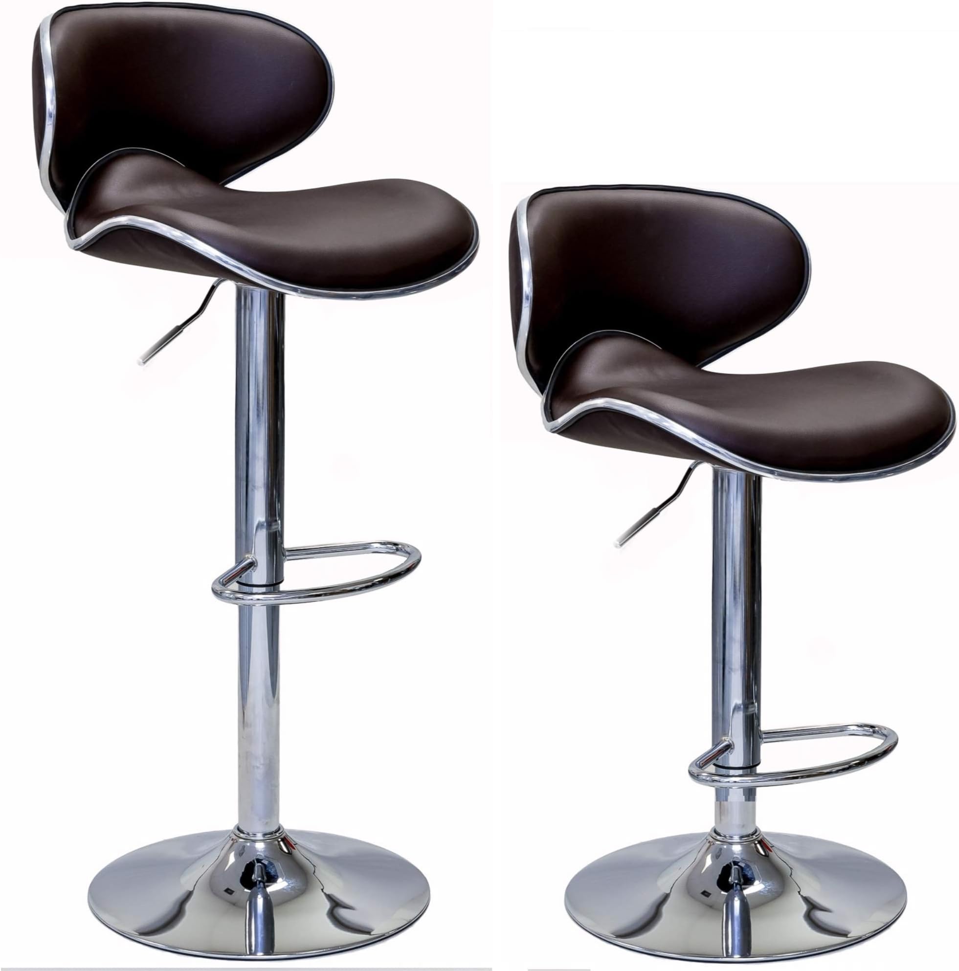 Viscologic Oasis Height Adjustable Leatherette Saddle Style Seat and High Back Rest 24 to 33 inch Bar Stool with Chrome Pole (Set of 2 Stools - Black)