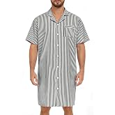 SWOMOG Men's Nightshirt Button Down 100% Cotton Nightgown Short Sleeve Soft Sleepwear Nightwear Comfy Sleep Shirt S-XXL