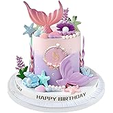 21pcs Mermaid Cake Topper - Mermaid Tail Cake Decorations with Seaweed Shells Starfish Coralal Under the Sea Cake Decorations for Birthday Party Decorations (Pink Purple)