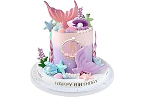 ZAFENA 21pcs Mermaid Cake Topper - Mermaid Tail Cake Decorations with Seaweed Shells Starfish Coralal Under the Sea Cake Decorations for Birthday Party Decorations (Pink Purple)