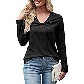 Quatrefox T Shirts Long Sleeve for Women V Neck Tees Fashion Loose Tops Casual Fall Outfits Clothes Beach 2025 Trendy