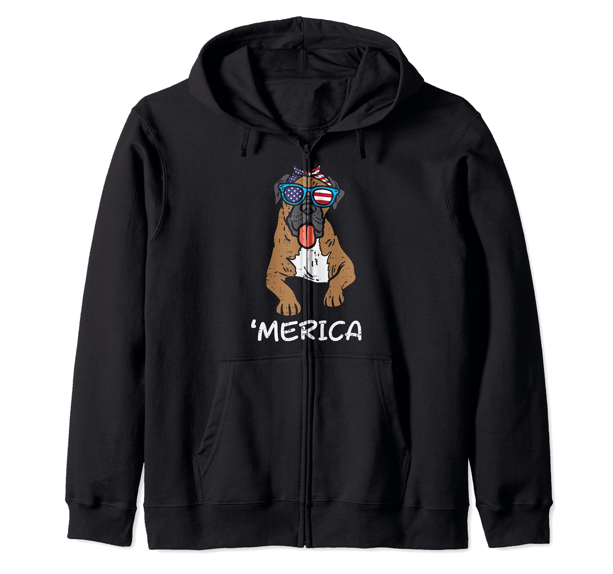 Merica Boxer Dog American USA 4th Of July Fourth Dog Women Zip Hoodie