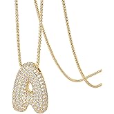 PAVOI 14K Gold Plated Cubic Zirconia Bubble Letter Initial Necklaces for Women | Gold Balloon Necklace Letter | Chunky Pendant Necklaces