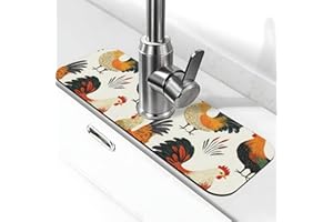Faucet Mat for Kitchen Sink - Rooster Family Print Fast Drying Absorbent Splash Guard, Around Faucet Draining Mat for Bathroo