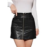 HERBATOMIA Women's Leather Mini Skirt High Waist Above Knee Length Zipper Bodycon Trendy Skirts for Women with Pockets