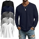 Evervibe 5 Pack Men's Big and Tall Shirts Long Sleeve V Neck Tee Casual Oversized Tops Loose Basic T Shirts with Pocket