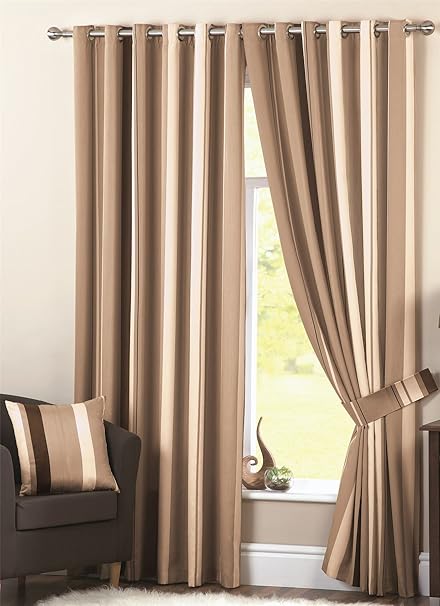 Wilson Striped Lined Curtains 46 X 54 Natural Brown Ivory Cream