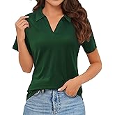 Polo Shirts for Women, V-Neck Business Casual Tops for Women, Summer Lapel Collar Tunic Tops Short Sleeve Work Blouses, M, 1PCS-Green