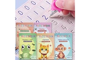 FREKNOW Reusable Grooved Handwriting Workbooks,Magic Copybook,Magic Writing Practice Copy Books, to Help Children Improve Their Handwriting Ink Practice Age 3-8 ​Calligraphy for Kids(5-Book Gift Set)