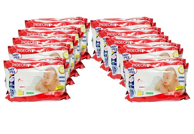Pigeon Baby Wipes Chamomile (80 Sheets, Pack of 10) - 800 sheets