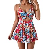 B2prity Women Cutout One Piece Skirt Swimsuit V Neck Wrap Tie Back Swimdress Tummy Control Bathing Suits Slimming Swimwear