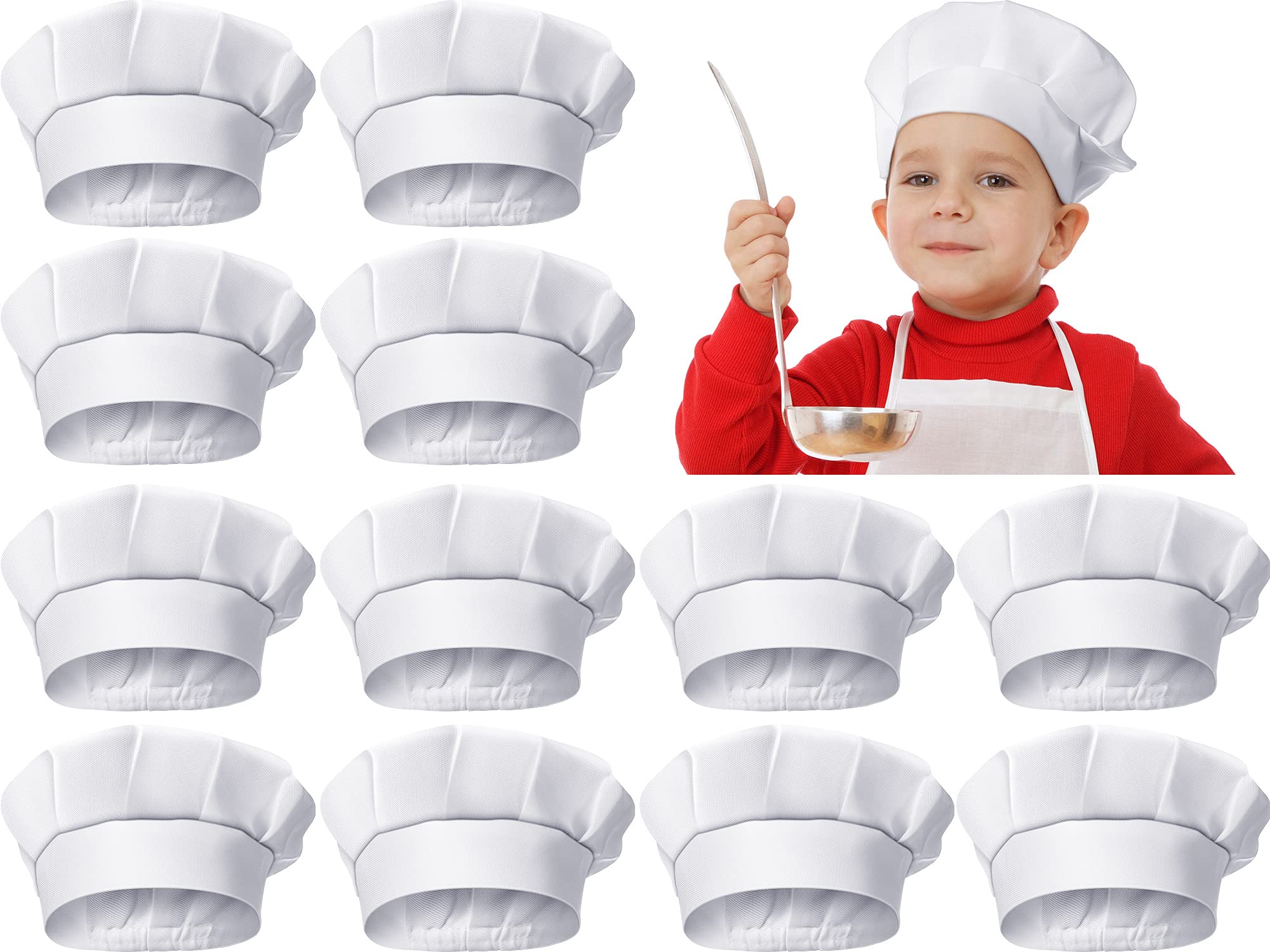 Photo 1 of 12 Pieces Kids Chef Hat Toddler Chef Hat Elastic Children Chef Hats for Kids Home Kitchen Baking Pizza Party Favors (White)