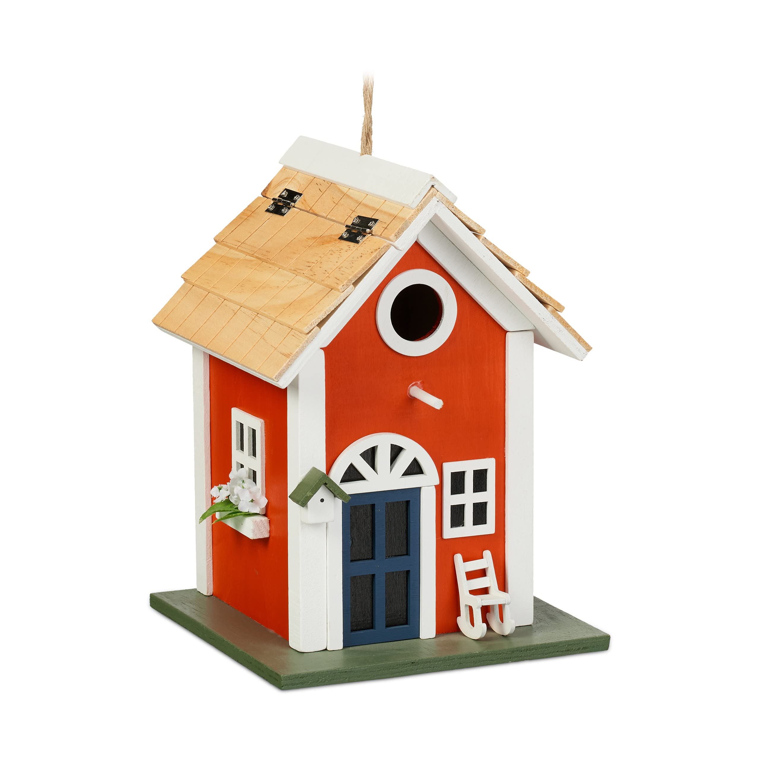 Relaxdays Decorative Bird House, Country House Style, H x W x D: 25 x 18.5 x 18.5 cm, Wood, Colourful
