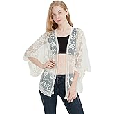 Anna-Kaci Womens Long Embroidered Lace Kimono Cardigan with Half Sleeves