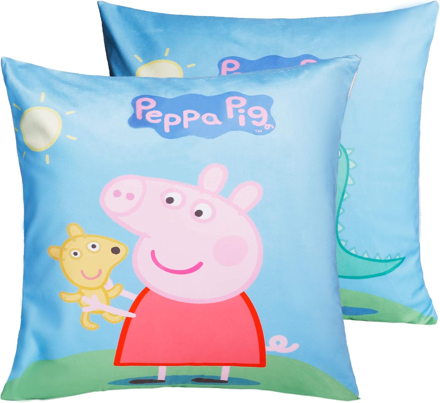 Jerry Fabrics Set of 2 100% Cotton Velvet Soft Blue Cartoon Peppa Pig Decorative Throw Pillow Cover Home Decor Design Set Cushion Case for Sofa Bedroom Car 18×18 Inch(45×45 cm) (Blue)