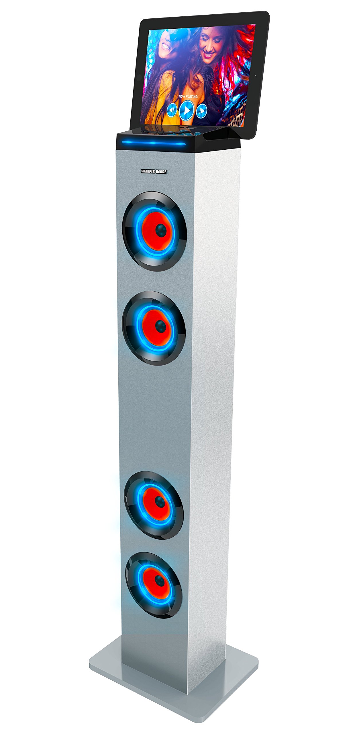 Sharper Image SBT1001WH Bluetooth Tower Speaker with Lights, FM Radio