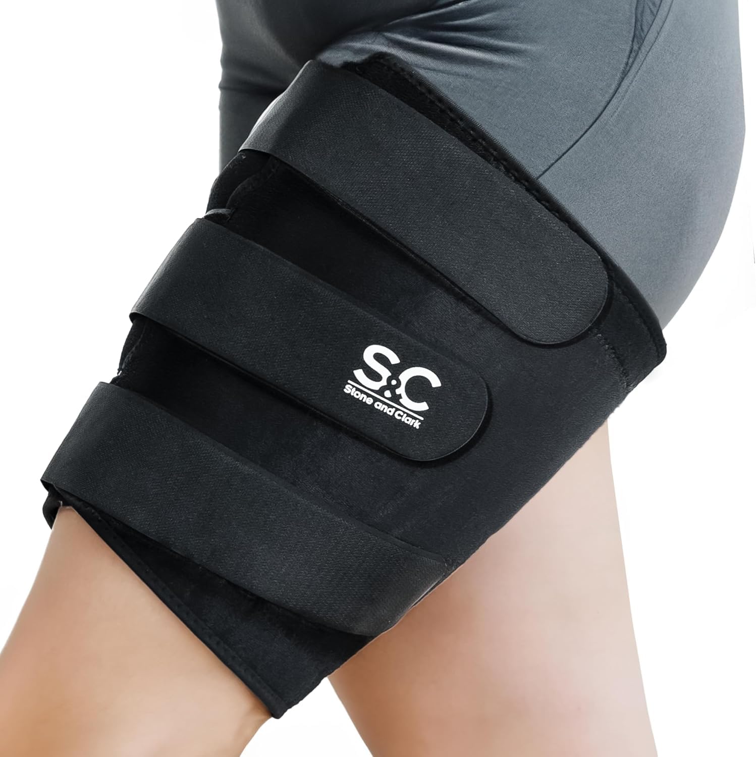 Adjustable Thigh Support Brace Size XXL for Men and Women, Non Slip Breathable Neoprene Compression Wrap with Three Secure Velcro Straps, Upper Leg Hamstring Quad Groin Sleeve for Sport and Recovery