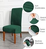 CMAKER Velvet Dining Chair Covers Stretch Slipcover Dark Green XL 6Pcs view 4