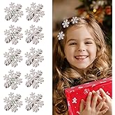 10 Pcs Rhinestone Snowflake Hair Clips Christmas Hair Barrettes Sparkle Silver Hairpins with Pearls Shinny Hair Accessories Small Pearl Alligator Clips for Women Winter Holiday Hair Decoration