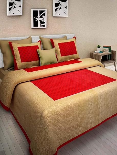 Vihaan Fab India Double Bedsheet Pure Cotton Rajasthani/Jaipuri Printed with 2 Pillow Covers,Size-(90 x 108 Inch) |Multicolor