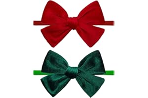 ONENINEDREAM Christmas Baby Bows Handmade Velvet Headbands Tied Bow Elastic Nylon Hair Accessories for Baby Girls Newborn Infant 2 Pcs Christmas Gift Red Green