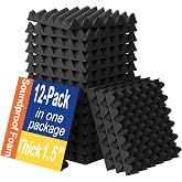 12 Pack 1.5"X12"X12" Sound Proofing Egg Crate Foam Pad(Most Soundproofing Design), Upgraded Foam Padding, Fire-Retardent Sound Proof Panels for Walls, Made by WVOVW