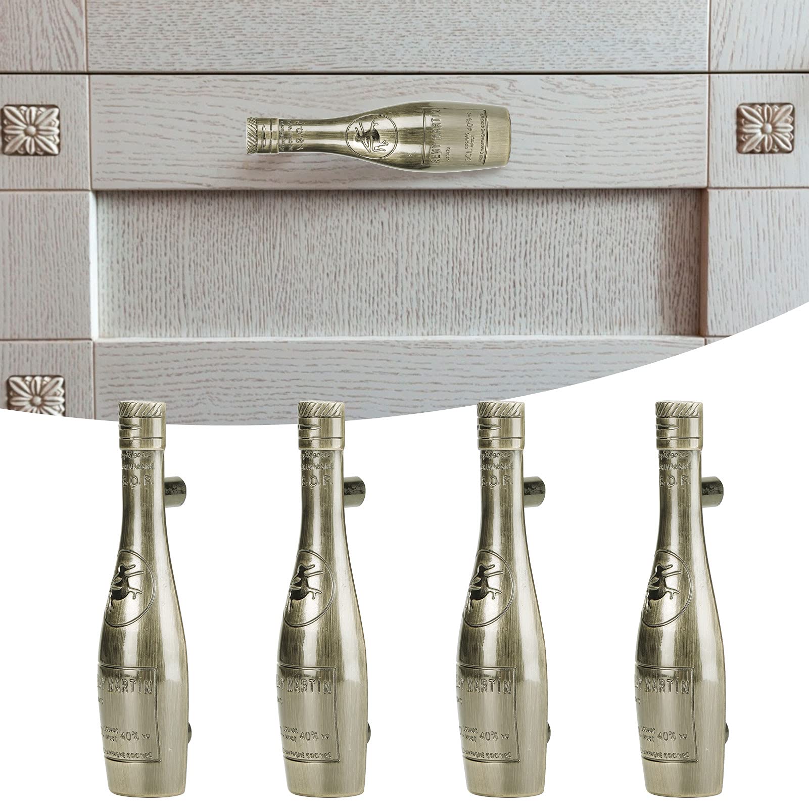 4 Set Antique Wine Bottle Shaped Handle, Zinc Alloy Cabinet Knob Cupboard Door Handle(Antique Bronze)