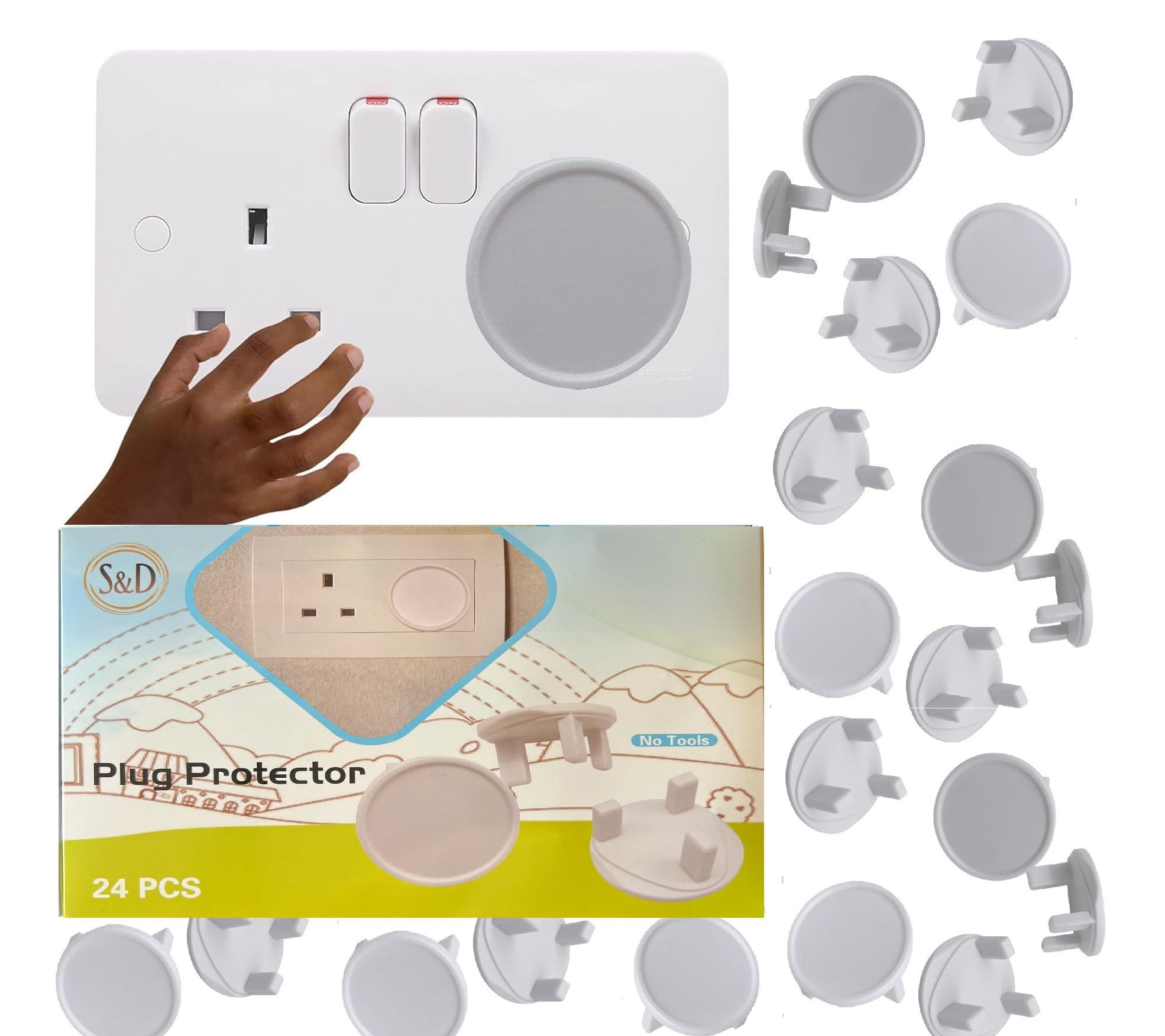 S&D Plug Socket Covers UK Plastic Outlet Plug Covers for sockets UK Protector Baby Secutity Shock Prevention,Child Safe Child Proof, Easy Install, (Pack of 24)