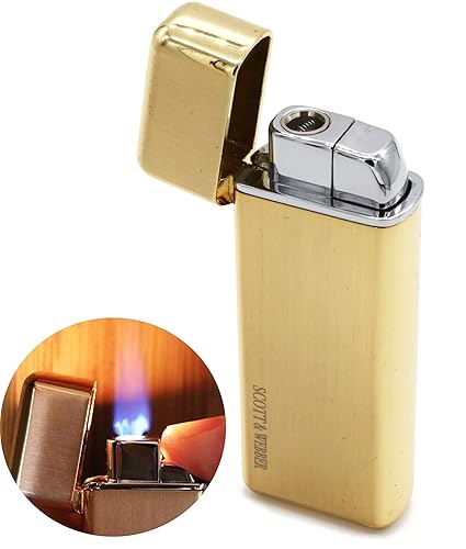 Scott & Webber - Feuerzeug Gas Sturmfeuerzeug Gold 100% Metall mit windfester Jetflamme/Pfeife, Zigarette, Zigarre/Gasfeuerze