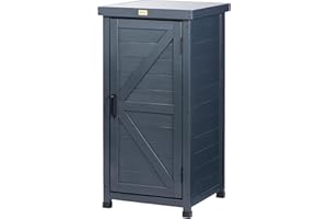 HABAU Outdoor Storage Cabinet, Potting Bench Table with Metal Tabletop & Shelves, Wooden Planting Workstation for Patio Garden, Weatherproof