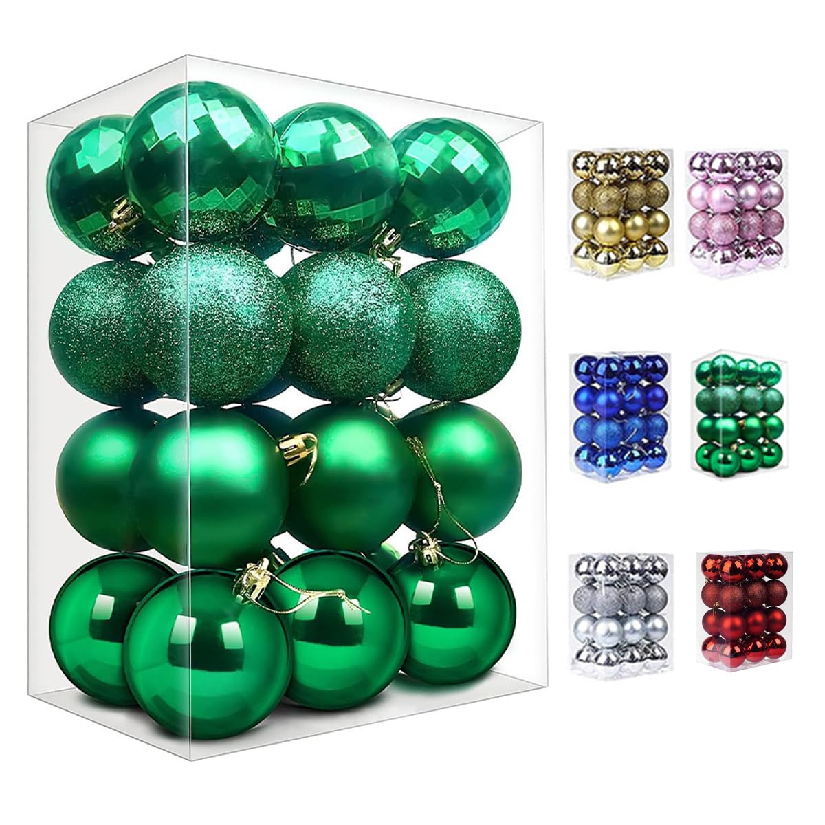 BSTMOME 6CM Christmas Ball Ornaments, Hanging Baubles Decoration Set, Delicate Christmas Theme Painting & Glittering Pendants Decorative for Tree Party Decoration, Matte, Shiny 24 Packs (Green)