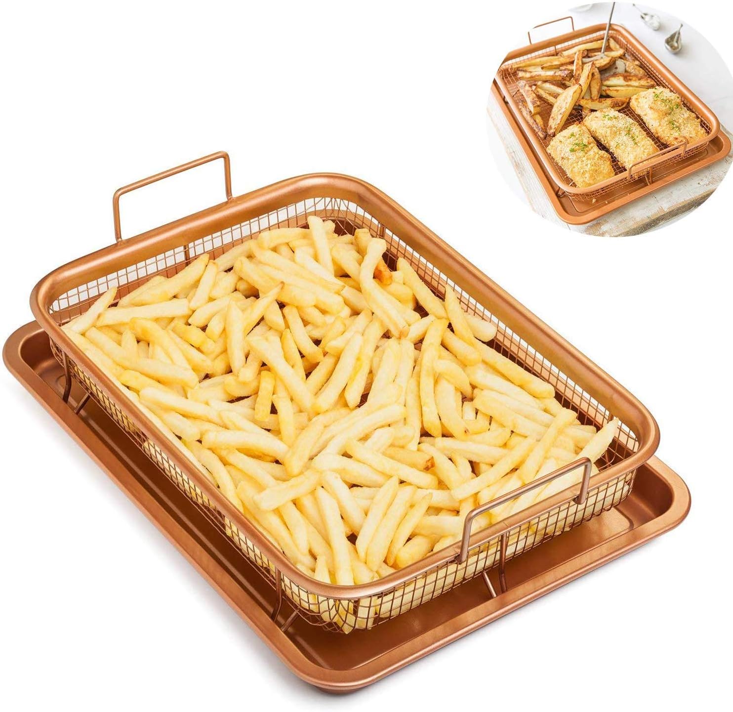 2 Pack Copper Baking Tray Air Fryer Deluxe MultiPurpose Copper