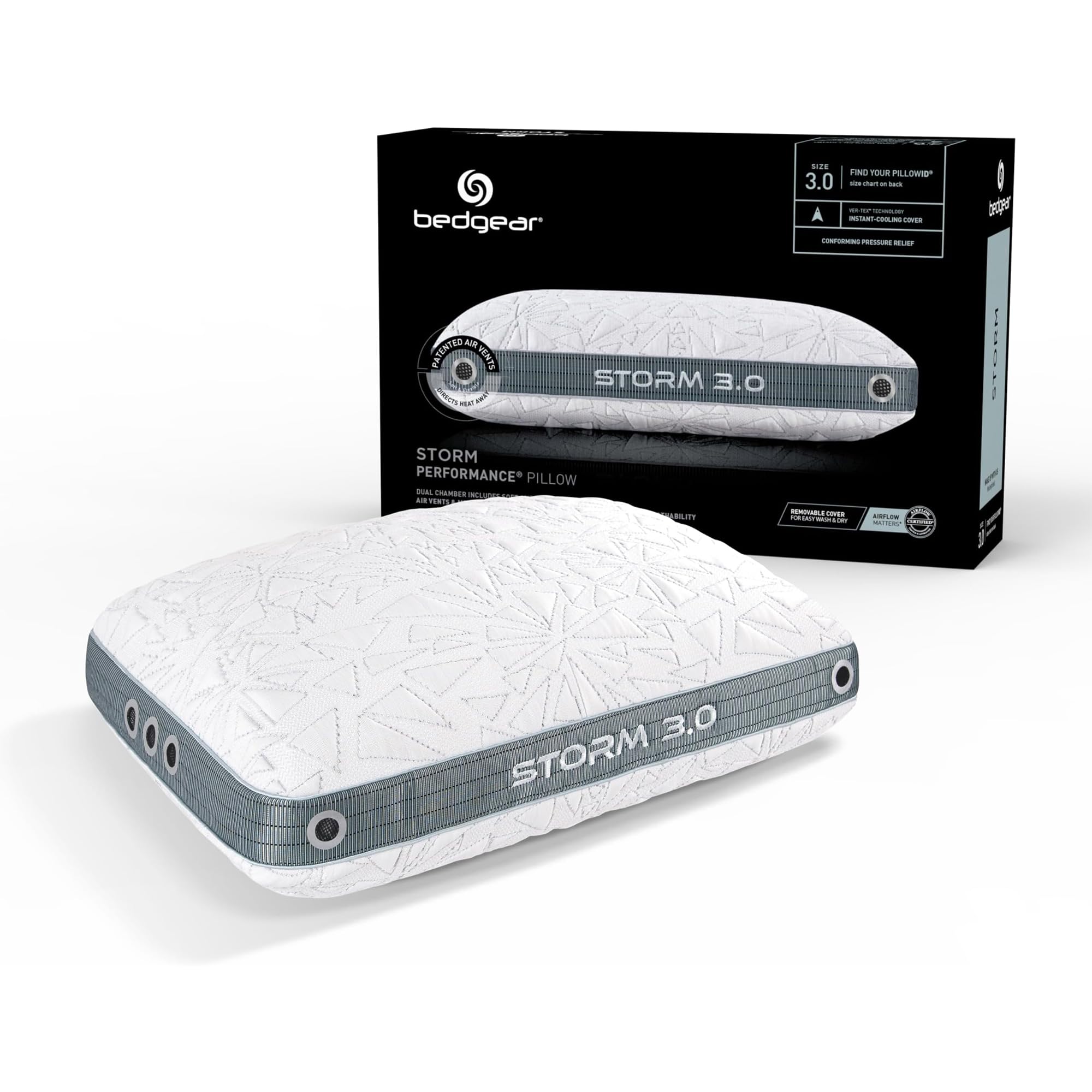 Photo 1 of Bedgear Storm Performance Pillow – 3.0 - Cooling Bed Pillow for Hot Sleepers - Medium Firmness Pillow for All Sleep Positions, Washable & Removable Cover - 20" W x 26" L x 6.5" H