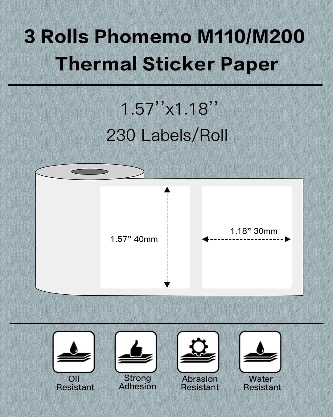 Phomemo M110 Label 3 Rolls Thermal Paper Multifunctional self-Adhesive Label,1.57"x1.18"(40x30mm),Compatible with M110 M220 M221 M120 M150 M250 M260 M108 M100 M102 M200 - Image 3