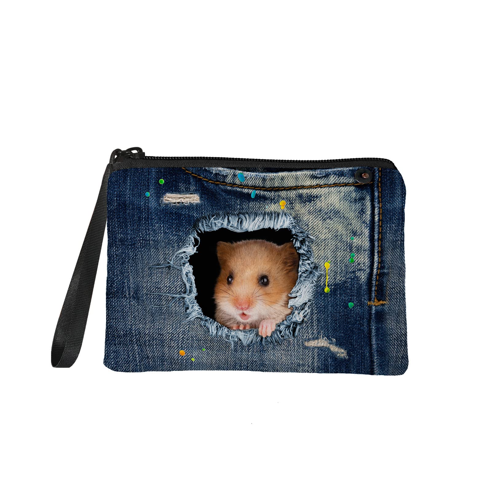 Wanyint Coin Purse Bag Cute Denim Jeans Hamster Animal Guinea Pig in Blue Lightweight Change Purse Coin Case, Cash Register Bags with Zipper — image 1