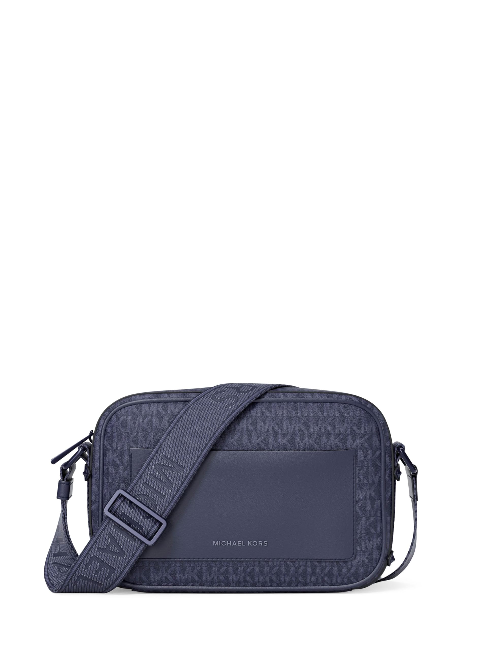 Michael Kors Maeve Large Pocket Crossbody Bag, Tonal Hardware/Signature w/Logo Webbing Strap/Dress Blues