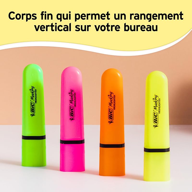 Marking Surligneurs à pointe biseautée et Longue Durée pour Usage Scolaire et Professionnel (1.2 mm-4.6 mm) - Couleurs Assorties Néon et Pastel, Boîte de 10
