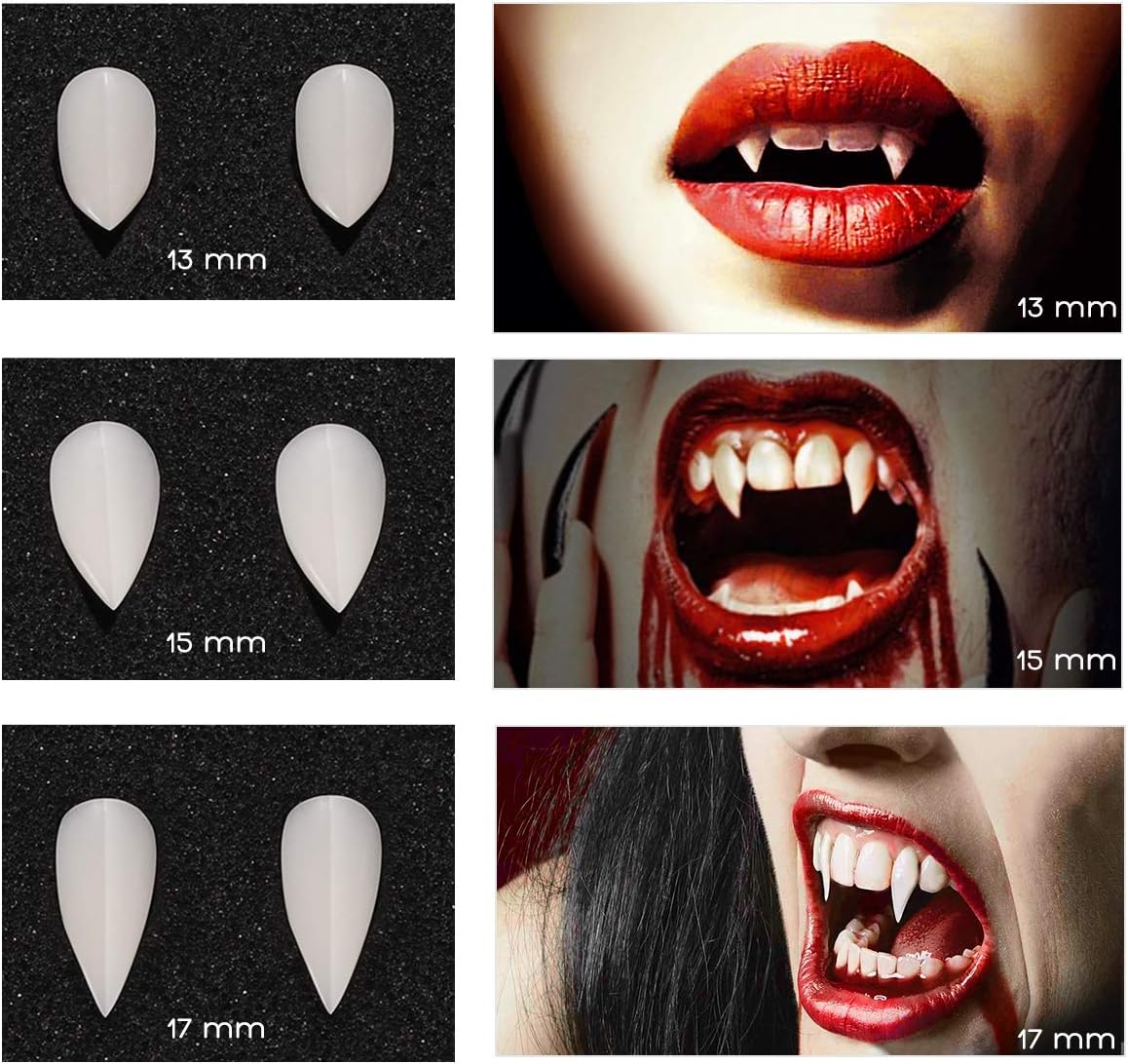 Unomor 3 Pairs Vampire Teeth Fangs Dentures for Halloween Cosplay Prop Decoration Party.