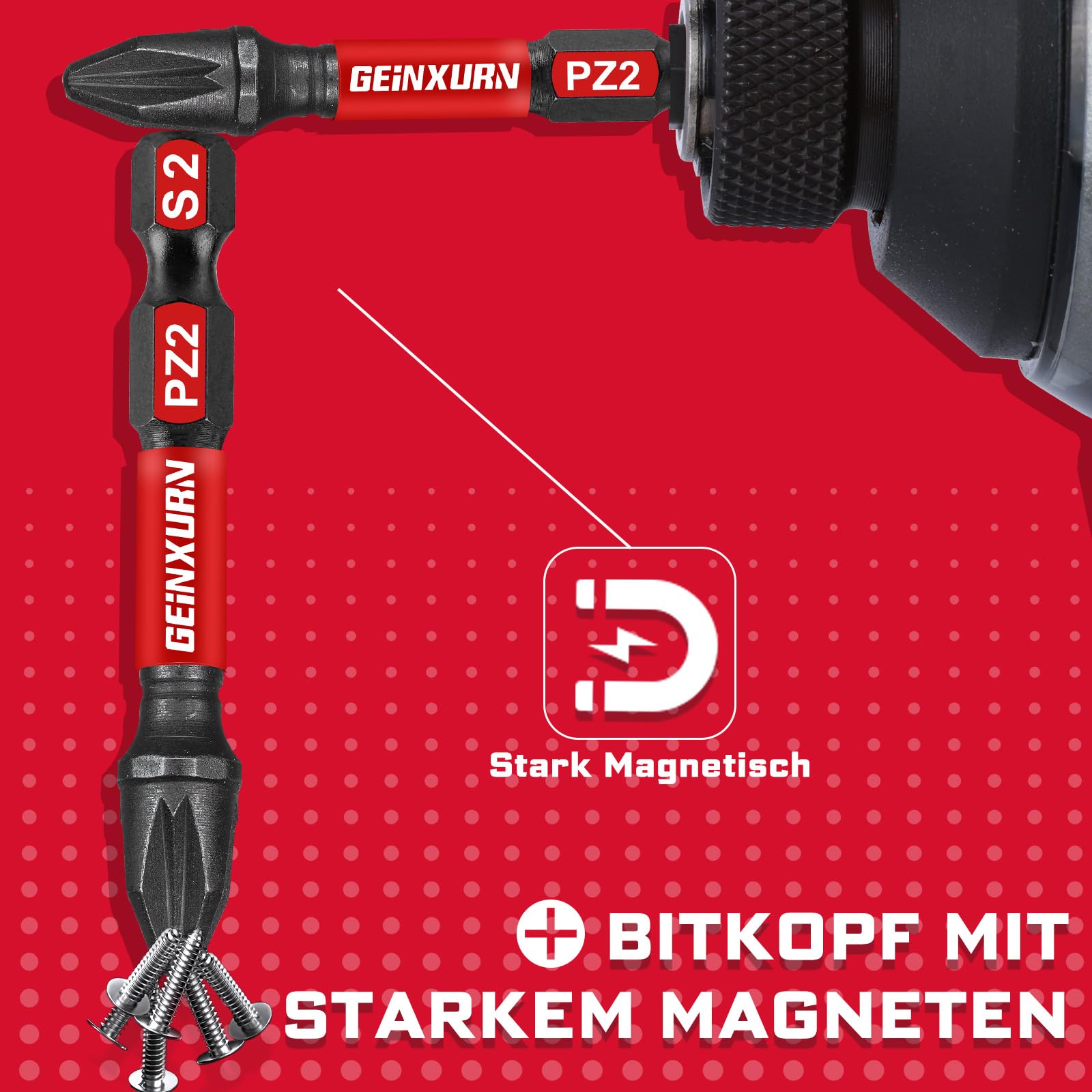 Geinxurn Schlagfeste Schraubendreher Bits Set, 90 Stücke 50mm Magnetisch (PH2/PZ2/T10/T15/T20/T25/T30/Hex) S2 Stahl Multi Treiber Bits mit Lagerung Bunte Box 6