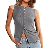Tankaneo Womens Button Down Ribbed Tank Tops Cropped Cute Y2k Vest Tops Summer Going Out Outfits