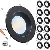 Sunco 12 Pack 5CCT Black LED Recessed Lighting 6 Inch, 2700K/3000K/3500K/4000K/5000K Selectable, Dimmable Can Lights, Baffle Trim, 13W=120W, 869 LM, Damp Rated, Retrofit Installation - UL Listed