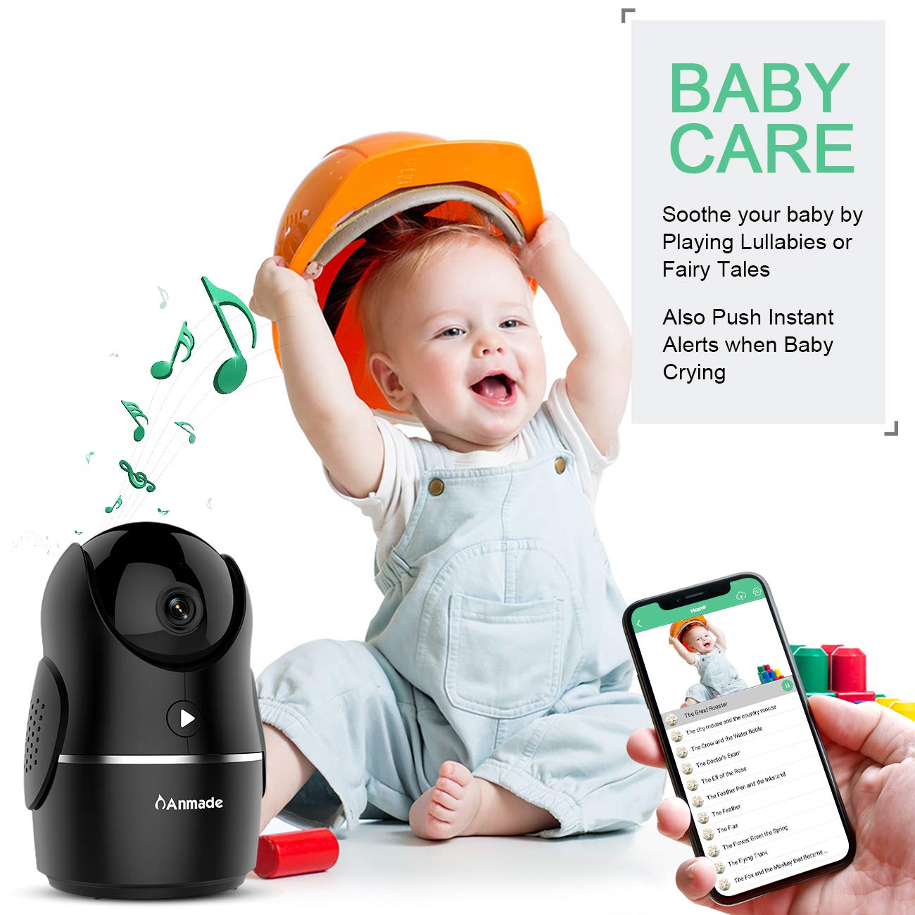 Anmade 1080P Homes Security Camera, Wireless WiFi IP Camera for Home Surveillance with PTZ, Night Vision, 2-Way Audio, Motion Detection, Activity Alerts, 60 Days Free Cloud for Pet/Baby Monitor