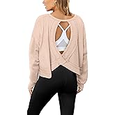 Magritta Womens Open Back Workout Top Loose Fit Boat Neck Athletic Shirts Casual Backless Crop Running Tee Y2k Yoga