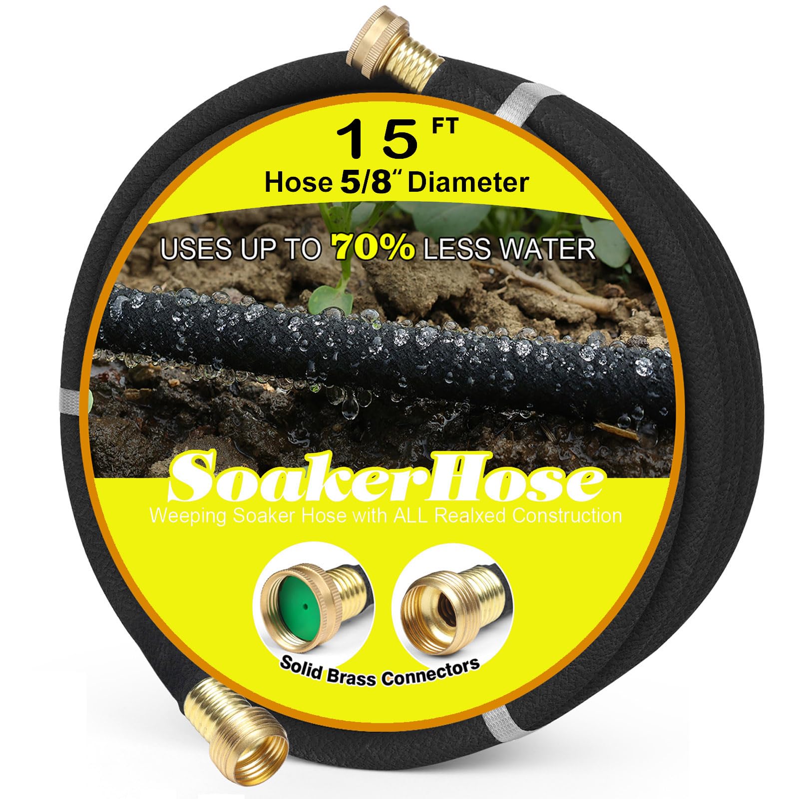Photo 1 of Soaker Hose 15FT 5/8" Diameter for Garden Beds Solid Brass Interface Irrigation Save 70% Water Heavy Duty Rubber Great for gardens/flower beds