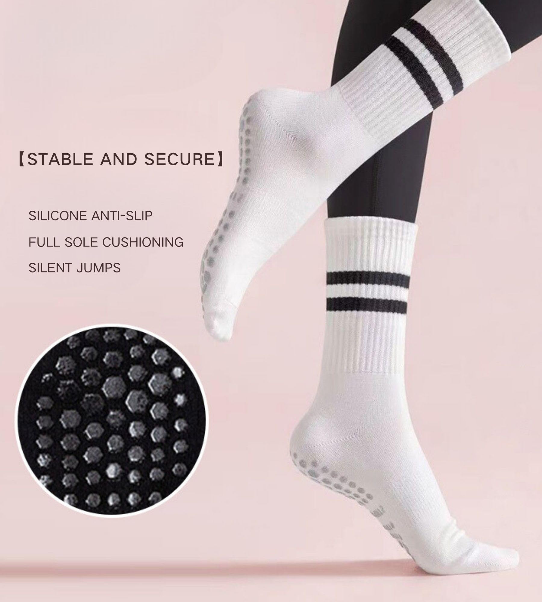 INANIR Pilates Socks With Grips for Women:Cute Non Slip Crew Gripper Yoga Sock-Grippy Sticky for Hospital/Dance Barre/Workout